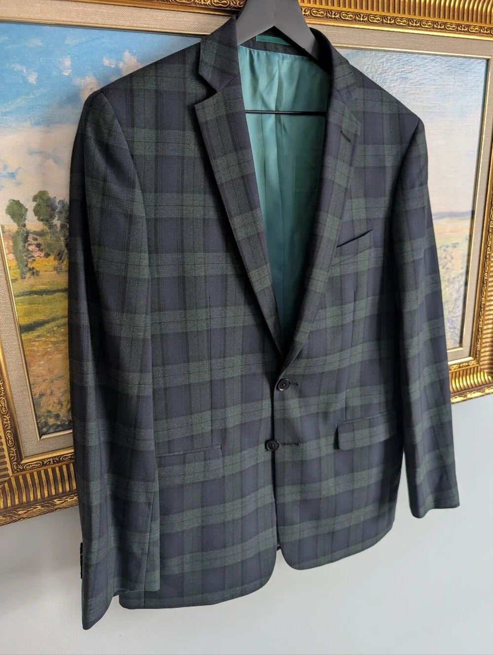 NWOT Charles Tyrwhitt Full Navy and Dark Green Super 100s Plaid Suit